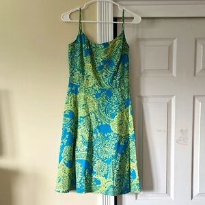 Elegant Blue and Green Paisley Dress